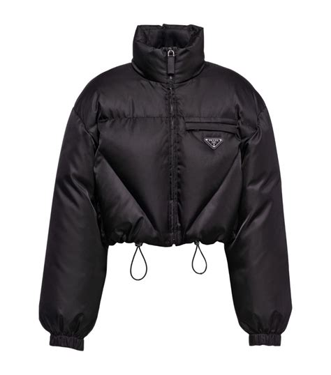 prada black puffer vest|prada nylon cropped puffer jacket.